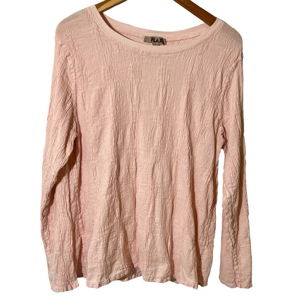 FLAX Pink Textured Linen Blend Long Sleeve Longline Top Women's Large Lagenlook